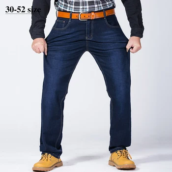 

Plus Size 44 46 48 50 52 Mens Jeans Loose Casual Straight Cotton Elastic Denim Pants Classic Jean Brand Male Trousers