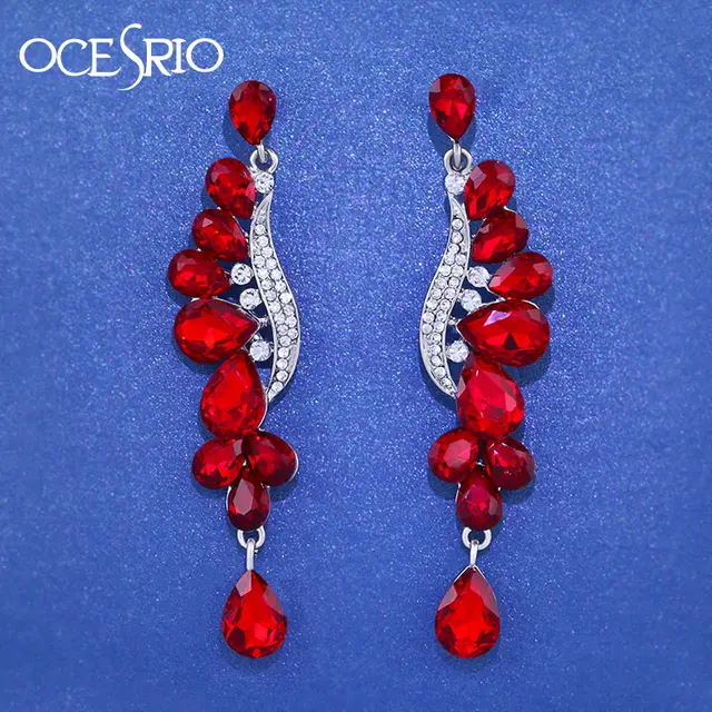 Luxury Long Crystal Red Earrings for Women Extra Long Big Statement