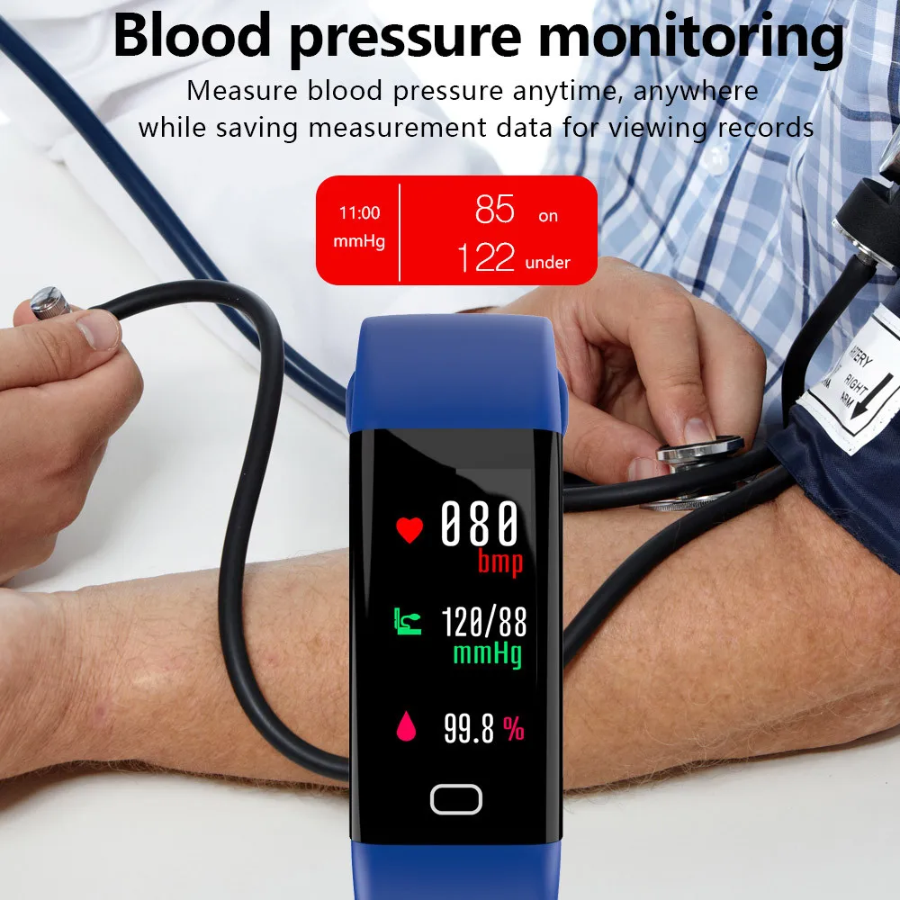 2019 Fshion design Men Women Fitness IP68 Waterproof index Color Screen Blood Pressure/Heart Rate Monitor Smart Bracelet Watch