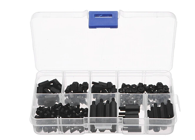 

180pcs M3 Nylon Black M-F Hex Spacers Screw Nut Assortment Kit