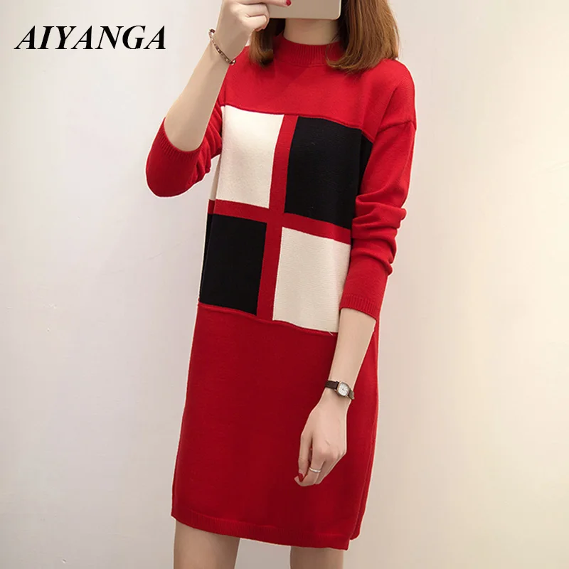 2018 Female Pullovers Sweater Women Autumn Winter Medium Long Knitted Sweaters O Neck Fashion Split Knitting Outerwear Tops | Женская