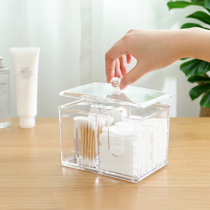 Прозрачный акриловый косметический ватный диск для хранения коробка с ватными палочками макияж органайзер для ватного диска ванная