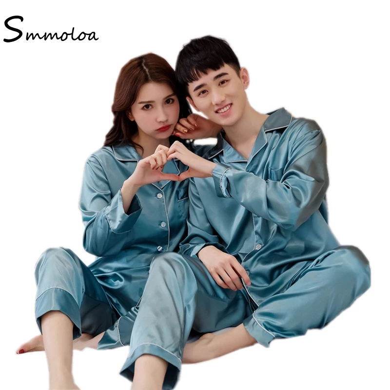 

Smmoloa Spring Autumn Women Silk Pajamas Satin Pyjamas Set Printing Long Sleeve