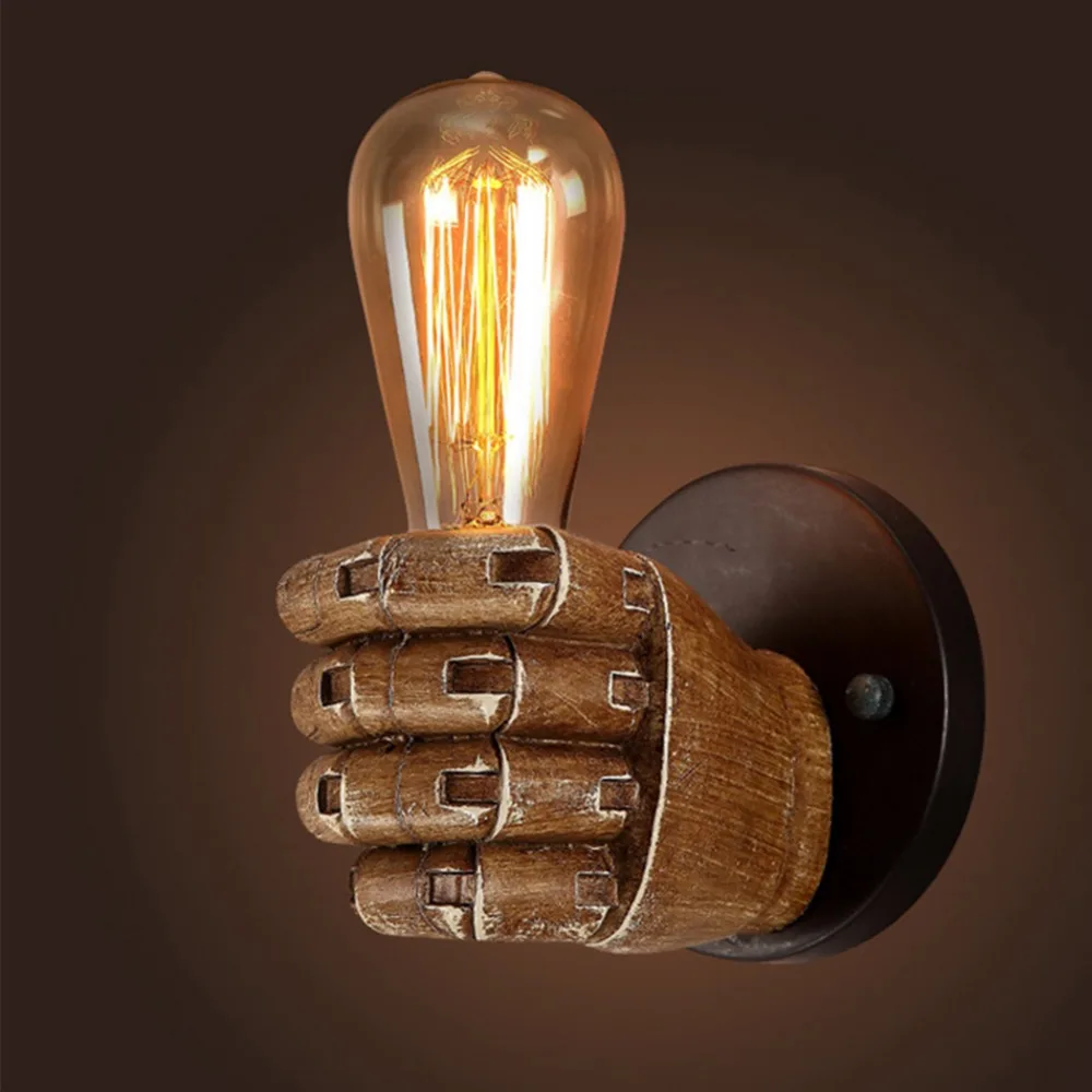 

LumiParty Retro Creative Fist Shape Wall Light E27 Lamp Holder Industrial Style Wall Lamp Restaurant Living Room Cafe Bar Decor