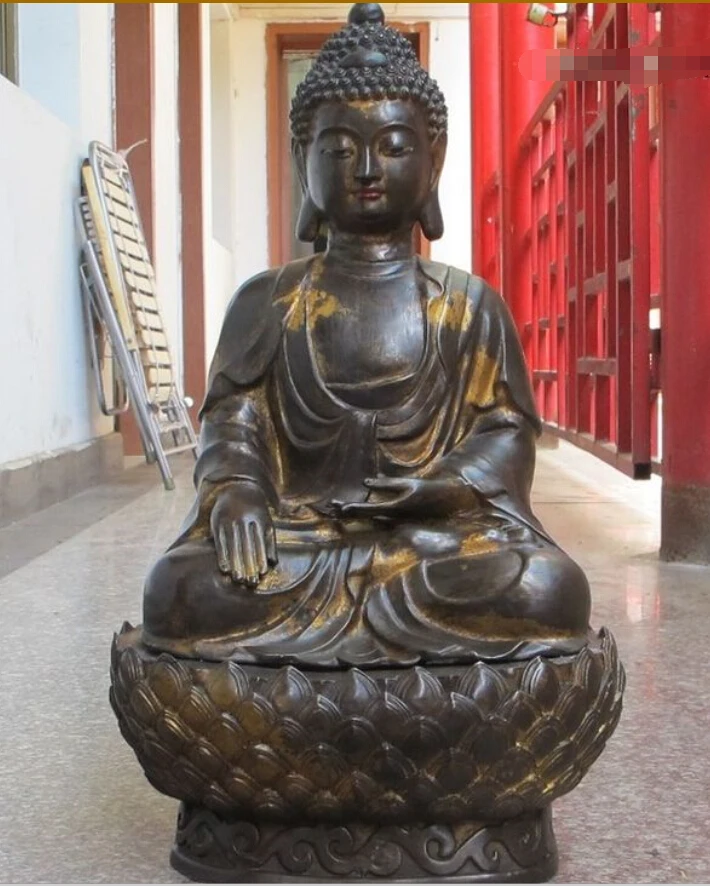 

23"Tibet Bronze Sakyamuni Lotus Petal base Rulaifo bonze Buddha STATUE
