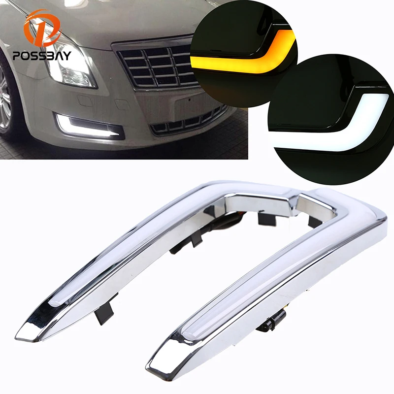 

POSSBAY LED DRL Daytime Running Light for Cadillac XTS 2013/2014-2017 Pre-facelift White+Yellow Fog Light Foglamp Car-styling