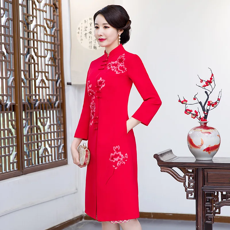 F Broderie Hiver Classique vent Noble style G Style Femmes A D'affaires H style I Veste Laine Chinois style style Cadeau Col De Coupe style D E C style style Outwear Chaud Dames style Mandarin Fleur B H29DIYWE