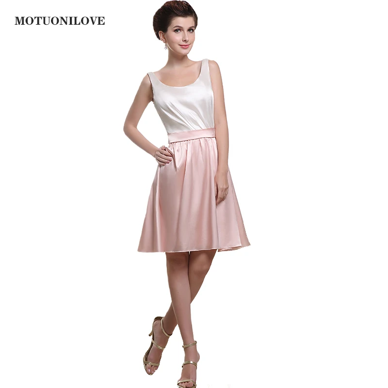 

Hot Sale Cocktail Party Dress 2019 Robe cocktail Scoop Sleeveless Satin Summer Womens Short Formal Gowns vestido de festa curto