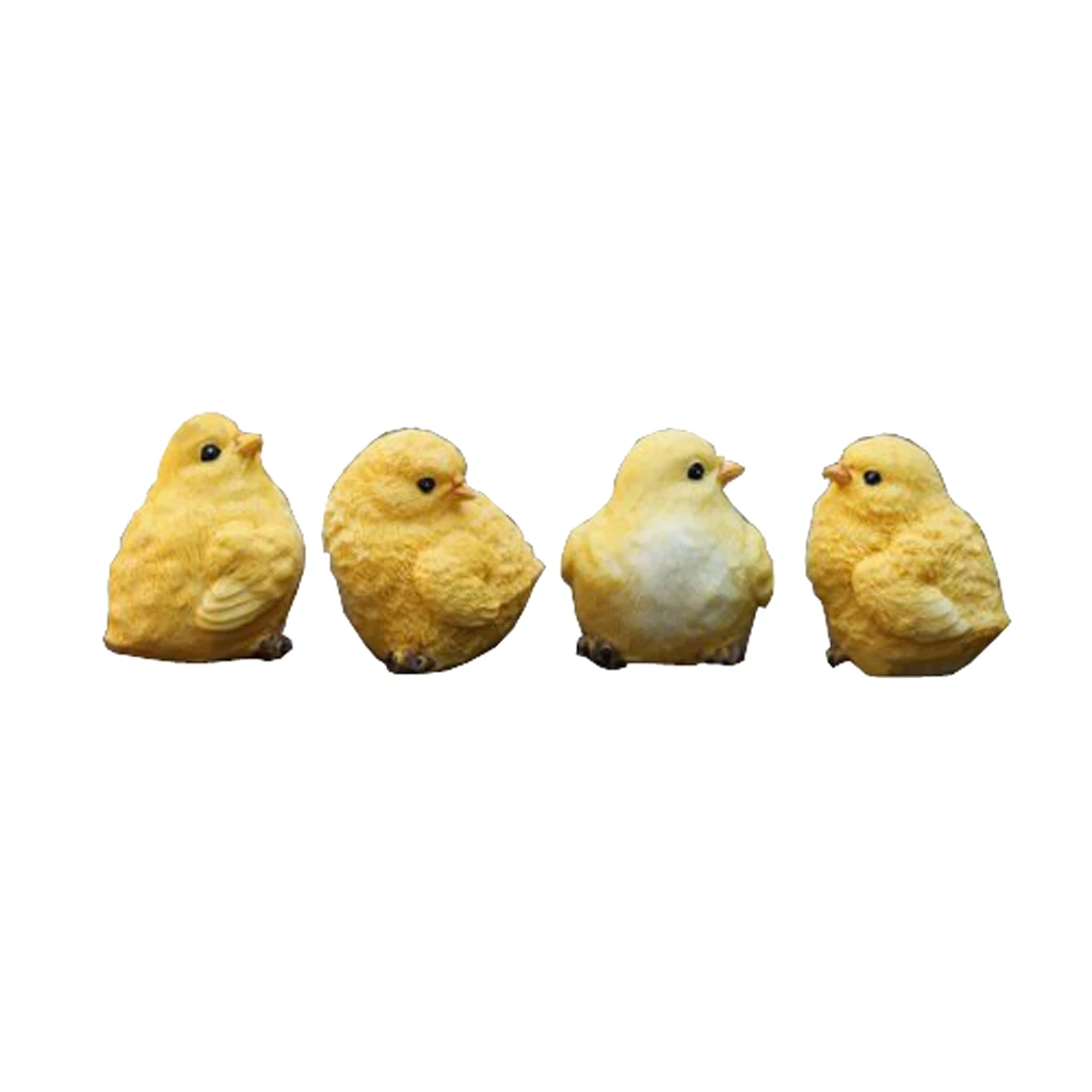 4 Cute Little Yellow Chick Model Figurine Statue Resin Chicken Home Decor Vivid