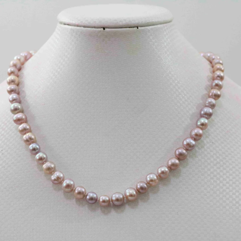 

Selling Jewelry>>>New Natural pink purple 7-8mm akoya freshwater pearl necklace 18inch