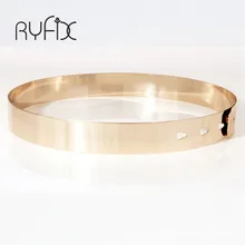 Women Punk Full Metal Mirror skinny Waist Belt 2016 Metallic Gold Plate 3cm Wide Chains Lady ceinture sashes for dresses BL02-2