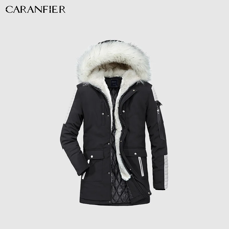 CARANFIER для мужчин s зимние парки Мода с капюшоном утолщаются теплое пальто чистый хлопок для мужчин твердые пальто ветрозащитная Мужская куртка ветровка