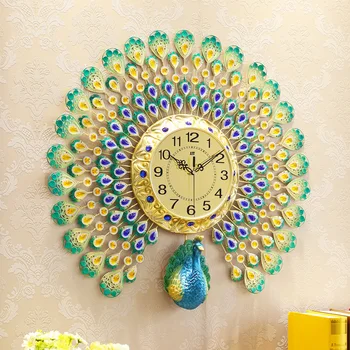 

Luxury Quartz Creative Large Wall Clocks Modern Design Metal Peacock Clocks Wall Watches Home Wall Decoration Mute Quartz Clocks