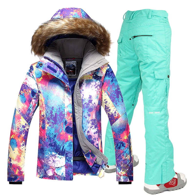 النساء Gsou الثلوج بدلة تزلج يندبروف ماء تنفس المرأة على الجليد الملونة الملابس الشتاء سترة و السراويل النساء Gsou الثلوج بدلة تزلج يندبروف ماء تنفس المرأة على الجليد الملونة الملابس الشتاء سترة و السراويل