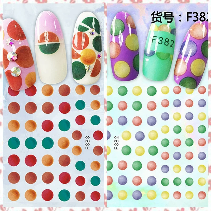 

1 Sheet Candy Colors Round Ball Polka Dots Pattern Adhesive Nail Art Stickers Decals F382-383#