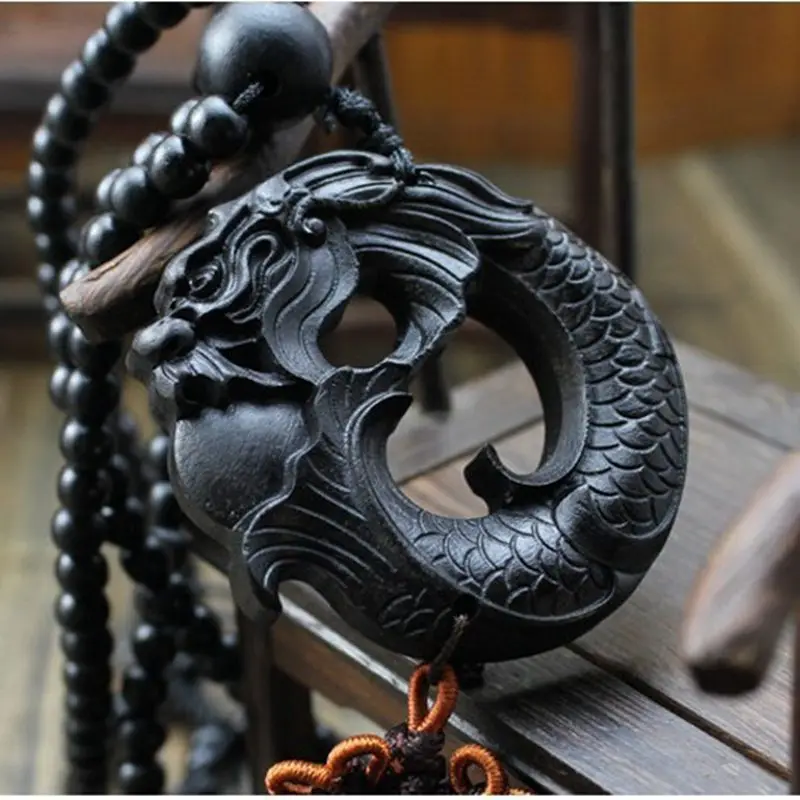 Древняя китайская мифология Черный Дракон украшения резьба по дереву Статуя Скульптура Амулет подвеска автомобиля SW015B#30