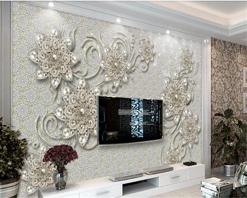 

beibehang papel de parede New European style three-dimensional jewelry diamonds flowers living room bed background wallpaper