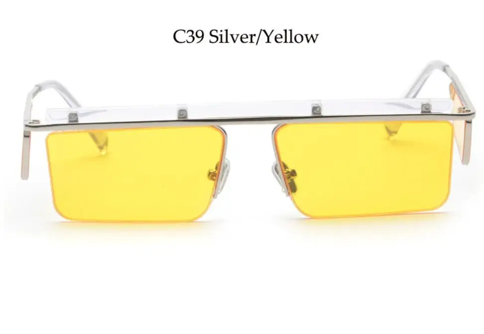 80 квадратных оправ тонированные черные солнцезащитные очки металлические ретро оттенки для женщин известный бренд женские очки знаменитостей rihana UV - Цвет линз: C39 silver yellow
