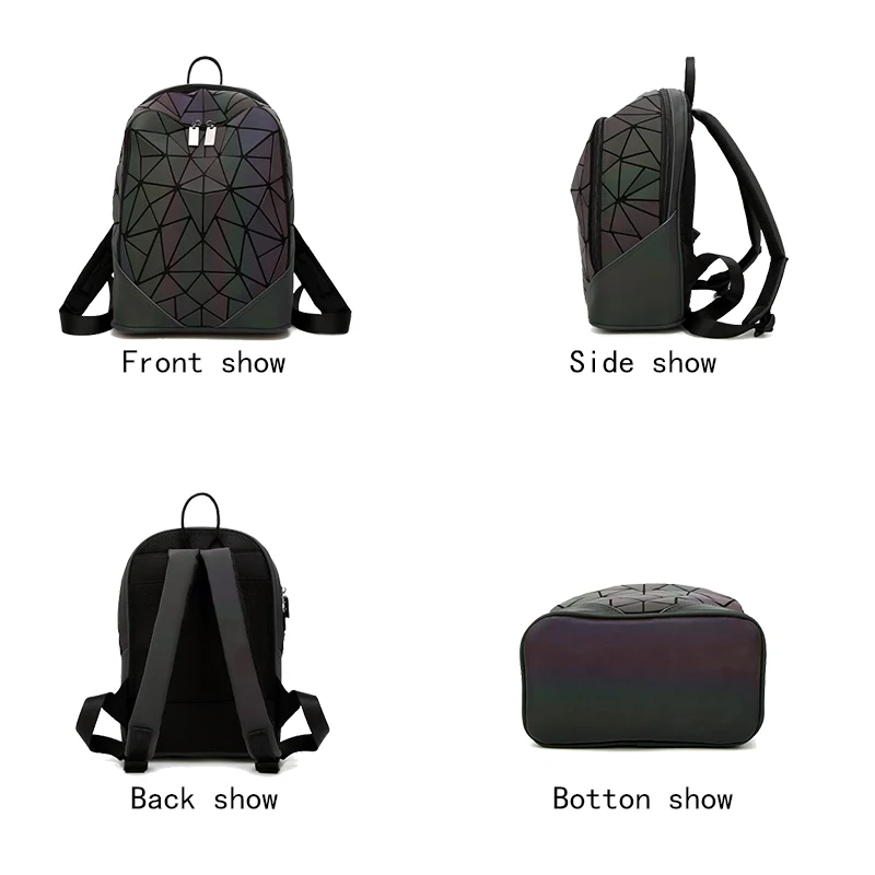 Светящийся женский рюкзак геометрический плед Bagpack блестки зеркало Saser школьный