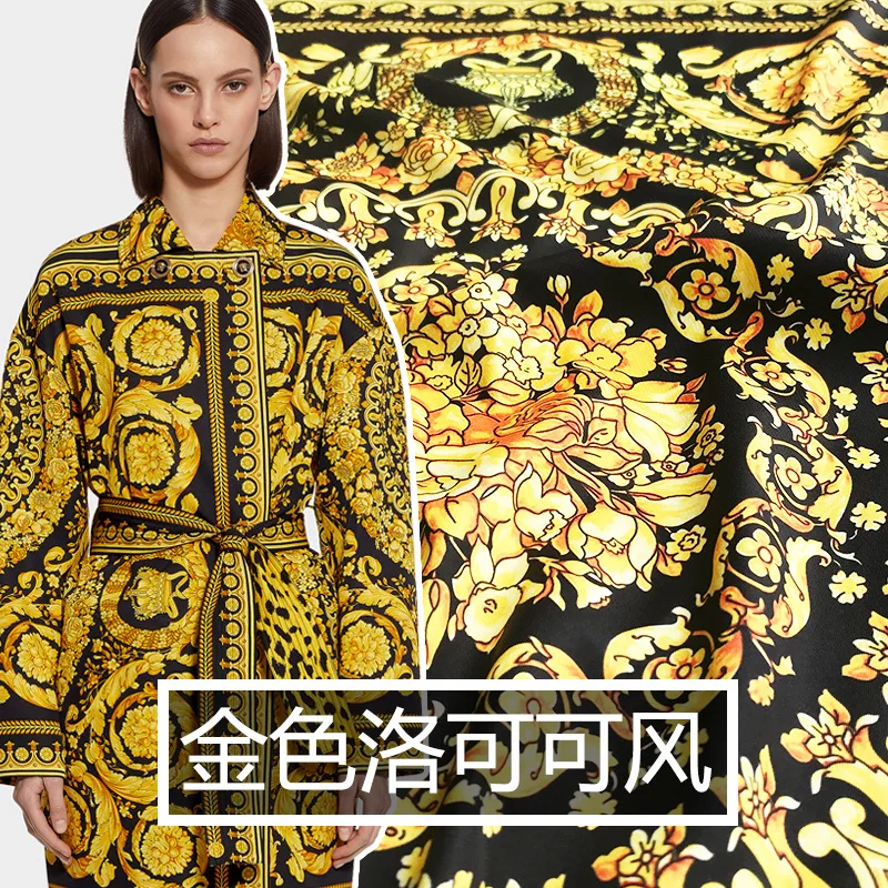 

New printed polyester fabric for dress autumn and winter gold rococo windbreaker fabric handmade DIY custom clothing fabric