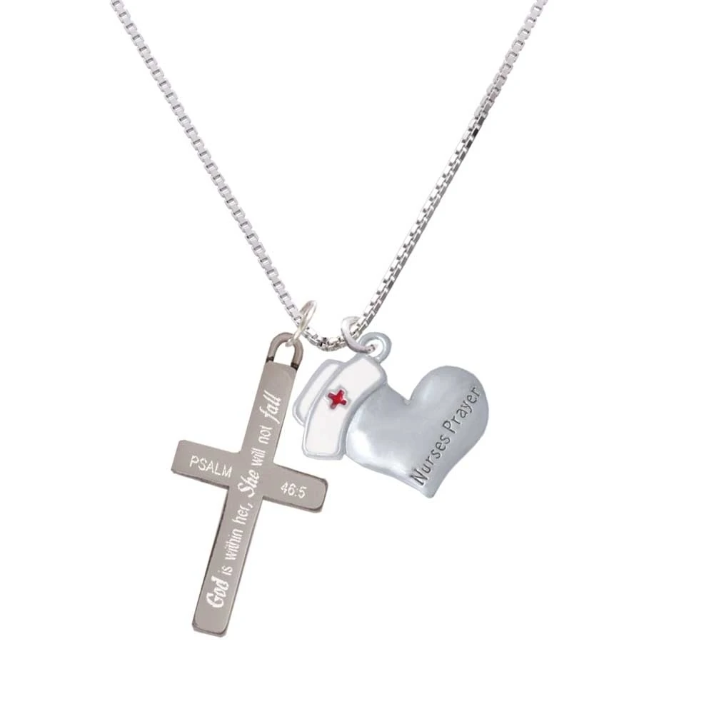 Nurse's Prayer Heart - Healing Hand - She will not Fall - Cross Necklace