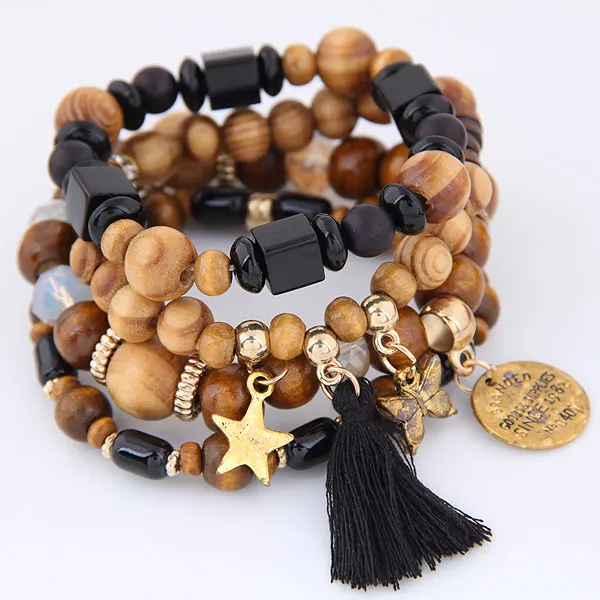 

DIEZI Summer Bohemian Beach Multilayer Wood Beads Tassel Star Butterfly Charm Bracelets Bangles For Women Gift Pulseras Mujer