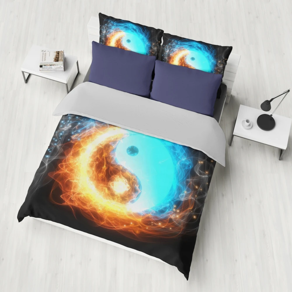 

Dropshipping Bedding set 2/3pcs 3D Bedding Sets blue Print ocean fish Shell Duvet cover sets Water and fire Tai Chi