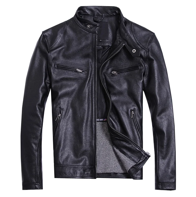 Free shipping.motor classic style,Plus size soft cowhide Jacket,fashion men's genuine Leather jacket.man biker's slim coat sheepskin leather coat