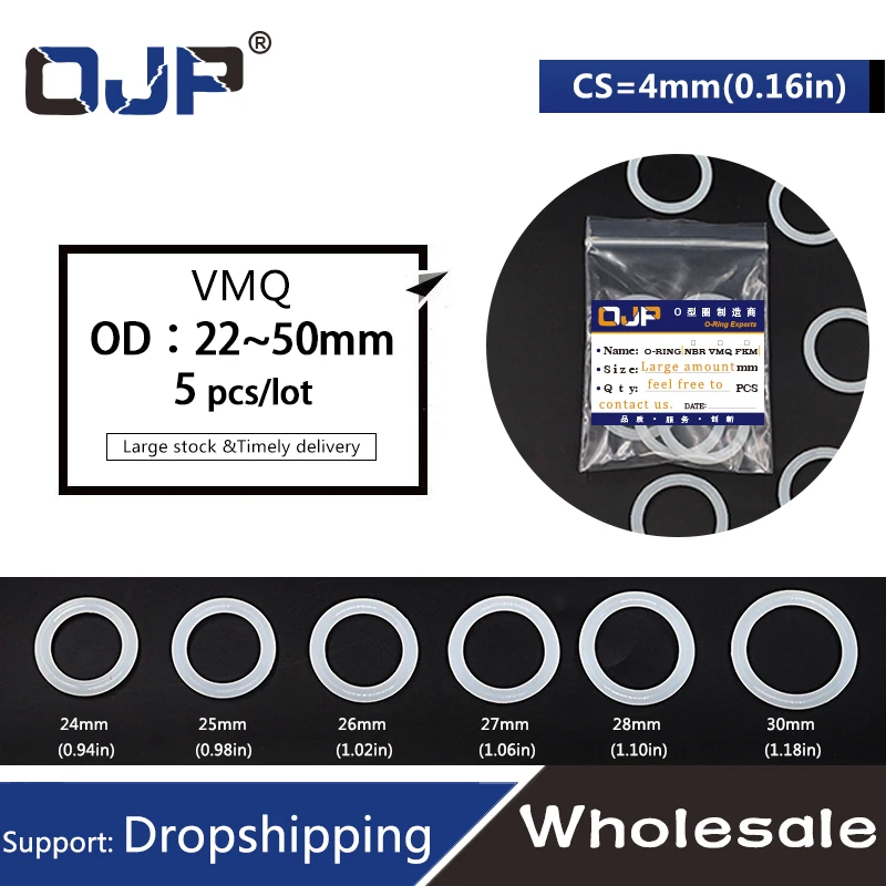 5 шт./лот силиконовые кольца из силикона/VMQ-хомут с круглым воротником для мальчиков и девочек, 4 мм Толщина OD22/26/28/30/32/35/38/40/42/45/48/50 мм резиновое уплотнительное кольцо уплотнение прокладки