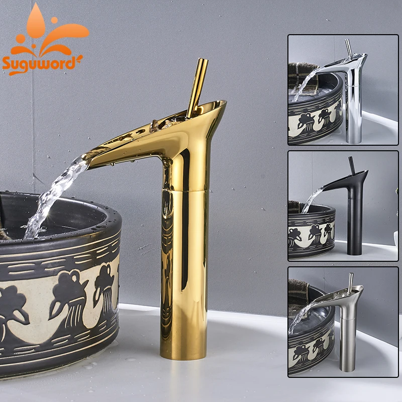 

Brushed Nickel Chrome ORB Gold plated Faucet Bathroom Sink Faucet Single Handle Waterfall Basin Hot and Cold Water Mixer Tap