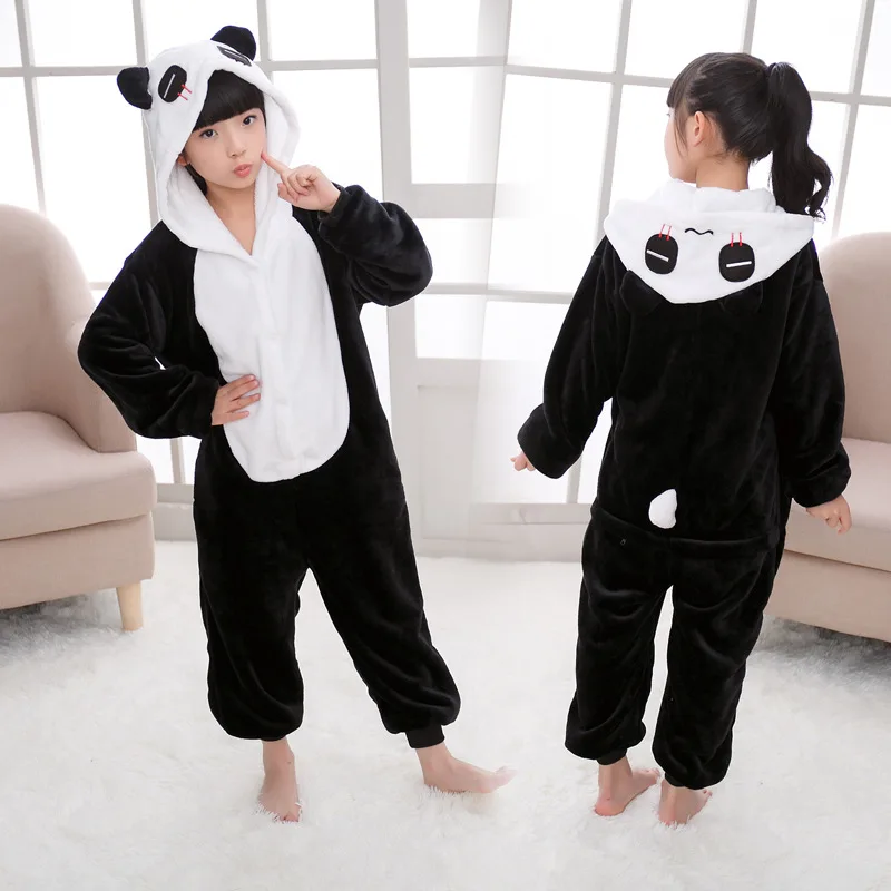 Розовый пижамный комплект с единорогом для мальчиков и девочек; одежда для сна с вышивкой панды; Детский комбинезон с капюшоном для костюмированной вечеринки - Цвет: panda