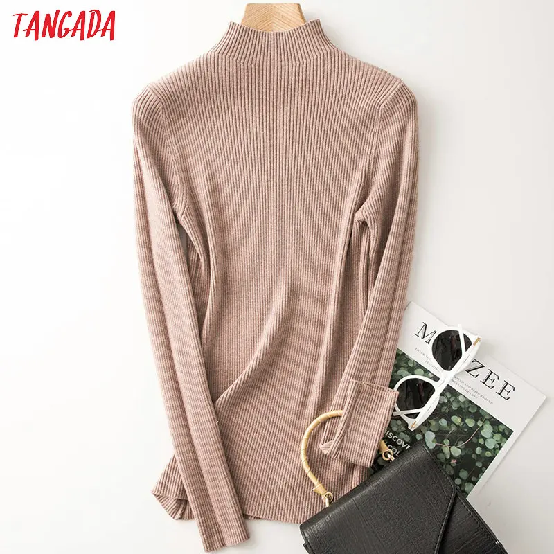 Tangada, Модный женский Однотонный свитер, водолазка, большой тянущийся длинный рукав, тонкий, белый, черный, красный, мягкий женский свитер, pull AQJ08