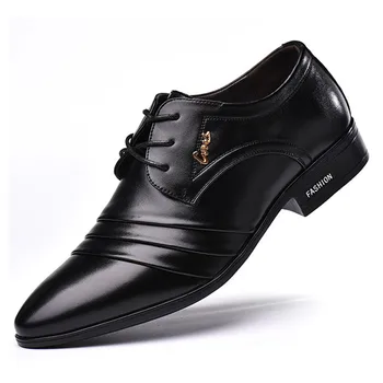 

LAKESHI Luxury Brand Men Shoes Fashion PU Leather Dress Shoes Men Oxfords Business Pointy Black Shoes Male Wedding Formal Shoes