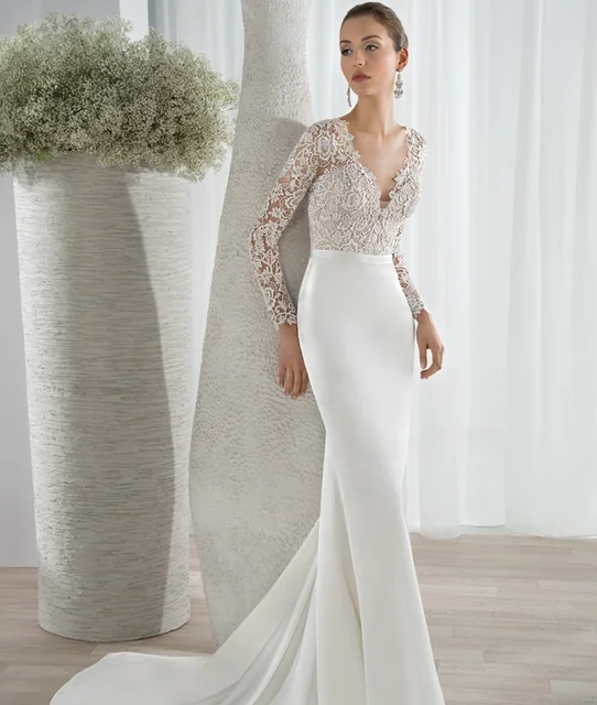 Glorious Deep V Neck On Up Back Long Sleeve Wedding Dress See Glorious Deep V Neck On Up Back Long Sleeve Wedding Dress See Through Lace And