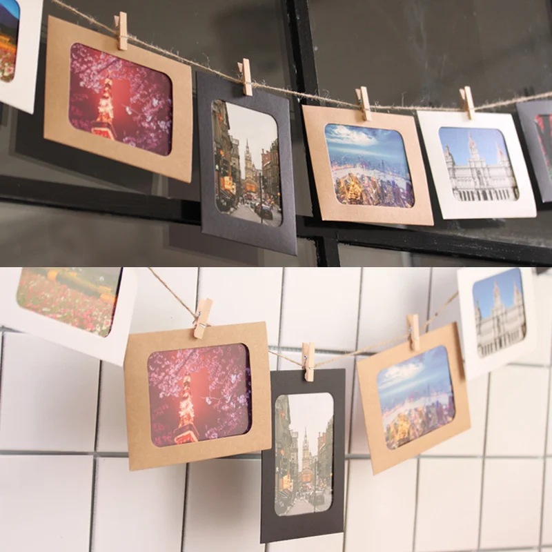 

10 Pcs Combination Paper Frame with Clips and 2M Rope 6 Inch Wall Photo Frame DIY Hanging Picture Album Home Decoration Pastoral