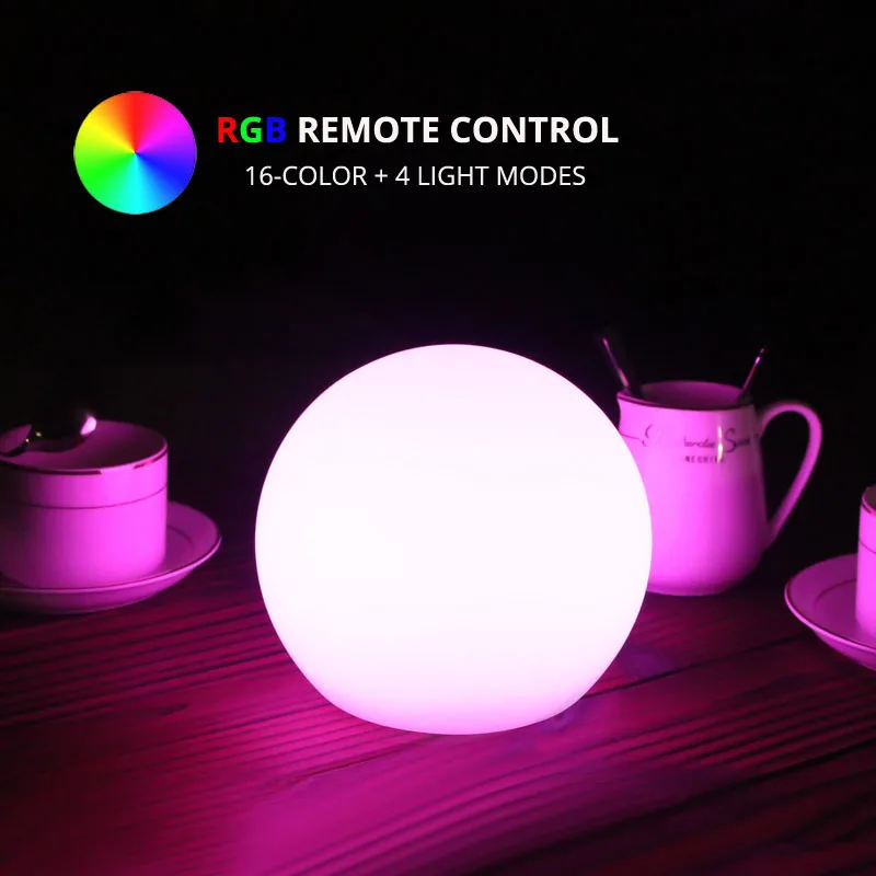 

D20cm LED Ball Light RGB 16-Color Rechageable Table Night Lamp+24Key Remote Control for Bedroom Baby Room Indoor Home Decoration