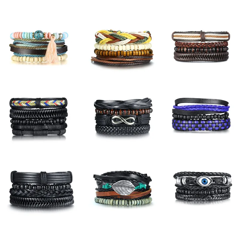 

Modyle Leather Bracelets Men Jewelry Vintage Classic Retro Plant Charm Bracelet Bangles Homme Male Jewellry