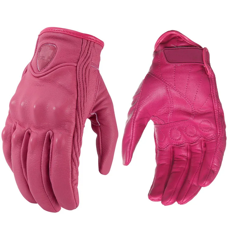 

Winter touch screen icon leather gloves motorcycle racing GP breathable female pink gloves protective equipment