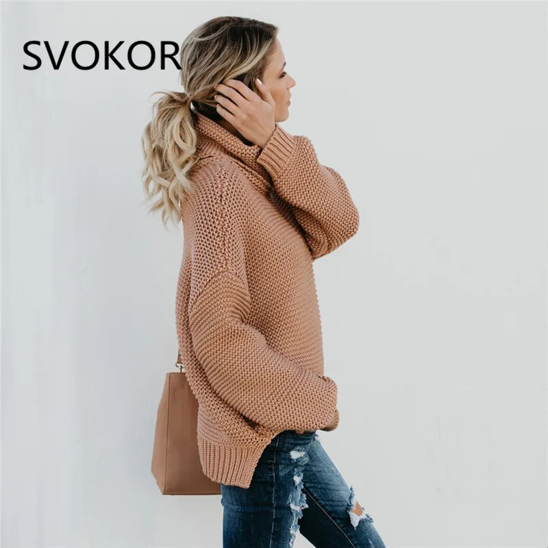 SVOKOR Sweaters Women Casual Turtleneck Keep Warm Solid Round Long Sleeve Thick Women Knitted Sweaters Pullovers 5 Colour Sweaters