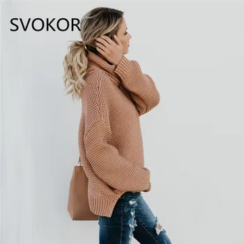 

SVOKOR Sweaters Women Casual Turtleneck Keep Warm Solid Round Long Sleeve Thick Women Knitted Sweaters Pullovers 5 Colour