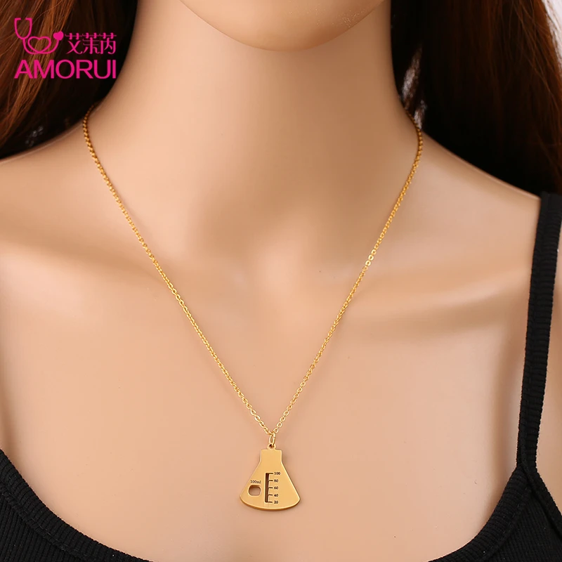 AMORUI Medical Container Collier Femme Necklace Stainless Steel Gold Silver Nurse Necklaces Collares for Women Jewelry Chocker