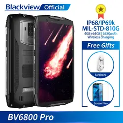 Предварительная продажа Blackview BV6800 Pro Android 8,0 5,7 "MT6750T Octa Core 4 ГБ + 64 ГБ 6580 мАч беспроводной Зарядное устройство IP68 Водонепроницаемый смартфон