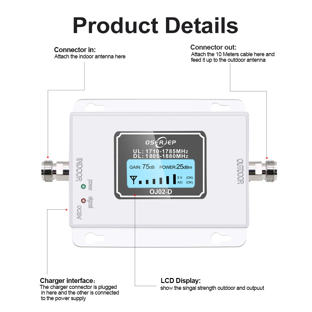 GSM LTE 1800 LCD 70dB Gain 2g 4g повторитель сигнала для сотового телефона DCS 1800MHz мобильный