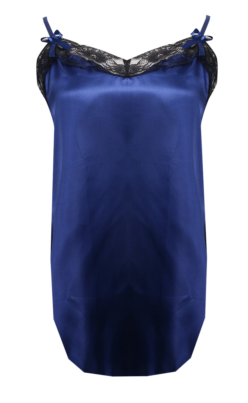 Лидер продаж, модное женское сексуальное белье, кружевное атласное, плюс размер, ночная рубашка, платье на бретельках, нижнее белье с v-образным вырезом, ночное белье - Цвет: Синий