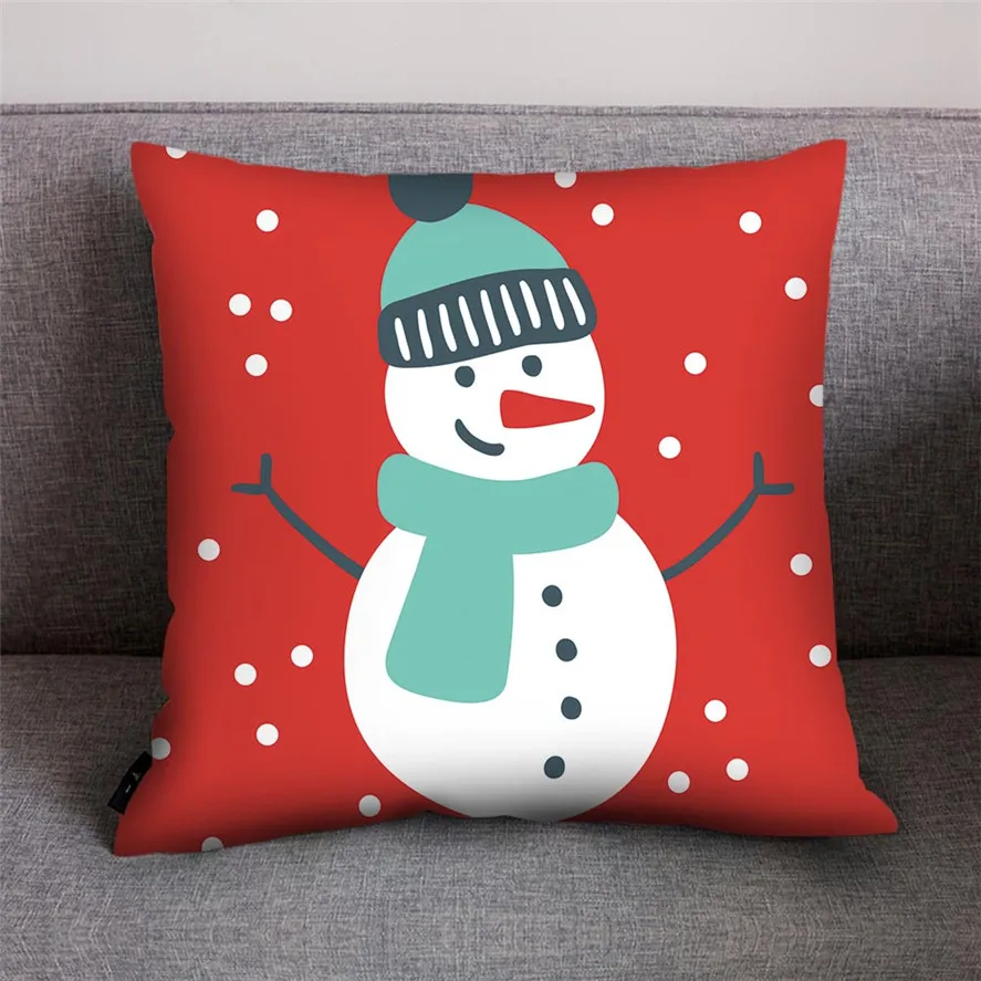 

New Soft Home Decor Cushion Cover 45X45CM 1pc Santa Claus Snowman Print Pillow Case Polyester Sofa Car Christmas Cushion Covers