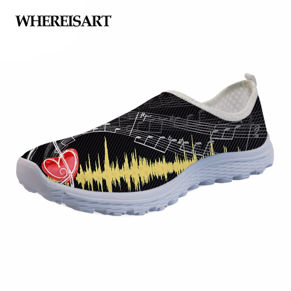 

WHEREISART Musical Note Women Sneakers Flats Fashion Girls Casual Beach Light Loafers Female Summer Slip-on Shoes Woman Walking