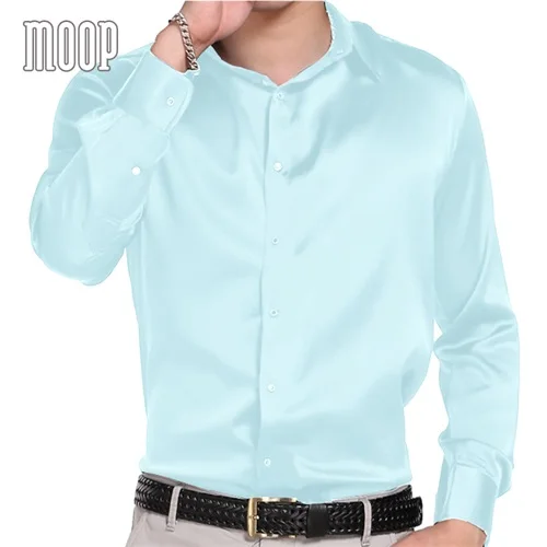 Синяя зеленая розовая Мужская рубашка из натурального шелка с длинным рукавом, деловая рубашка, дешевая сорочка homm camiseta masculina vetement homme LT1499 - Цвет: Lt blue per pic