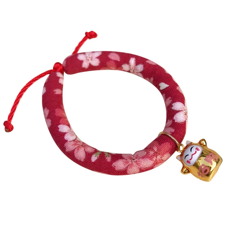 Ошейник в японском стиле для кошек ручной работы, ошейник для кошек, собак, регулируемое ожерелье, ошейник 4 формы для собак - Цвет: Красный
