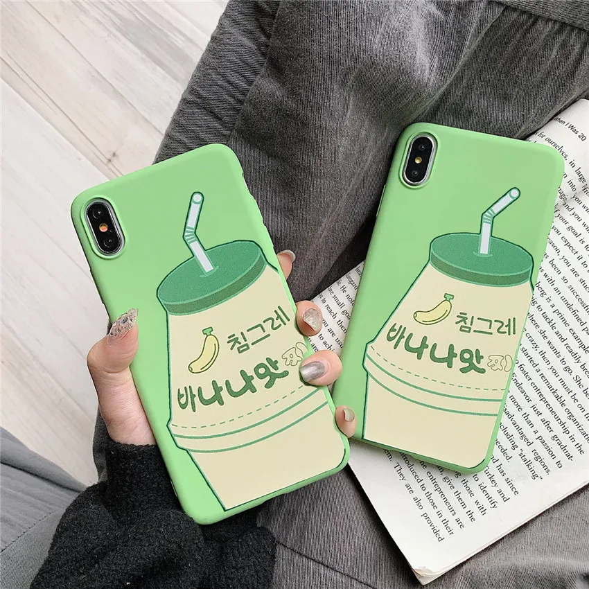 Summer Cute Cartoon milk tea pattern Phone Case For iPhone XS Max XR XS X TPU Soft Silicone Cover For iPhone 6 6S 7 8 Plus Cases