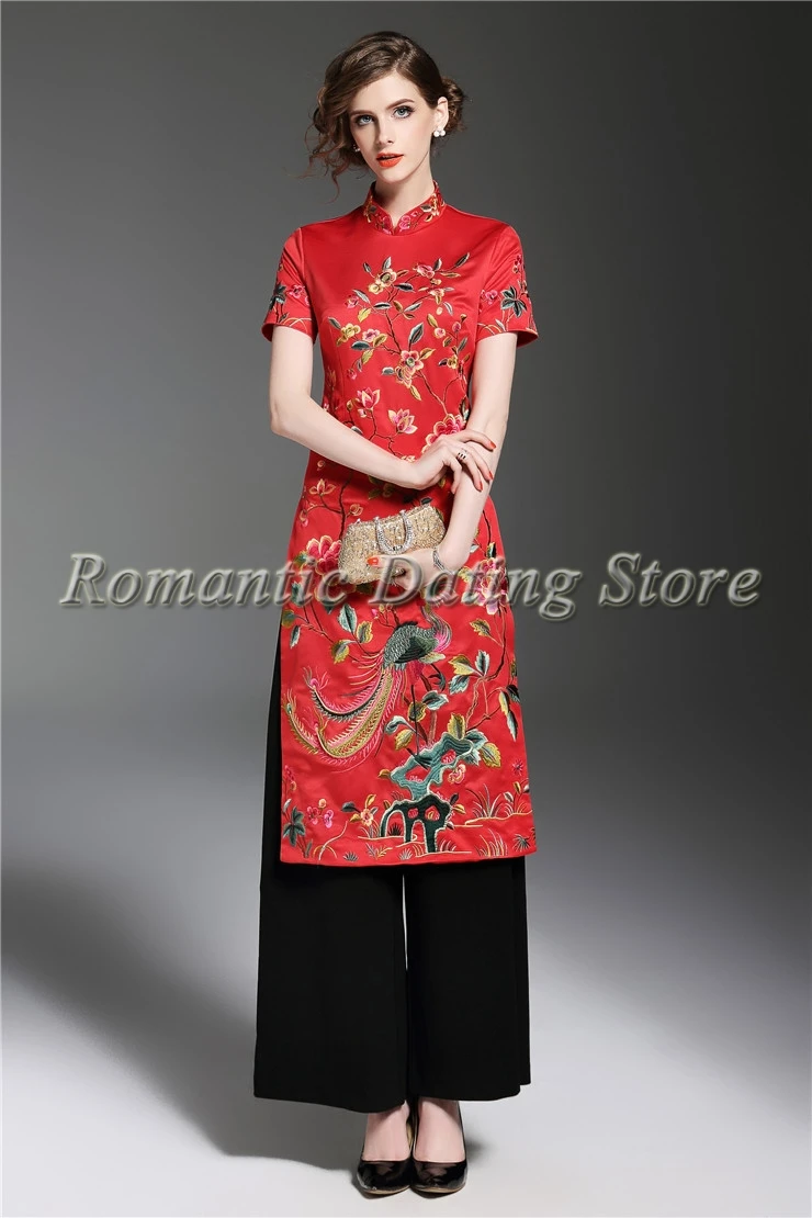 Низкая Luv Весенняя Новинка Высокое качество китайское традиционное платье Леди Cheongsam тонкий вышивка мода платье Qipao Женская одежда